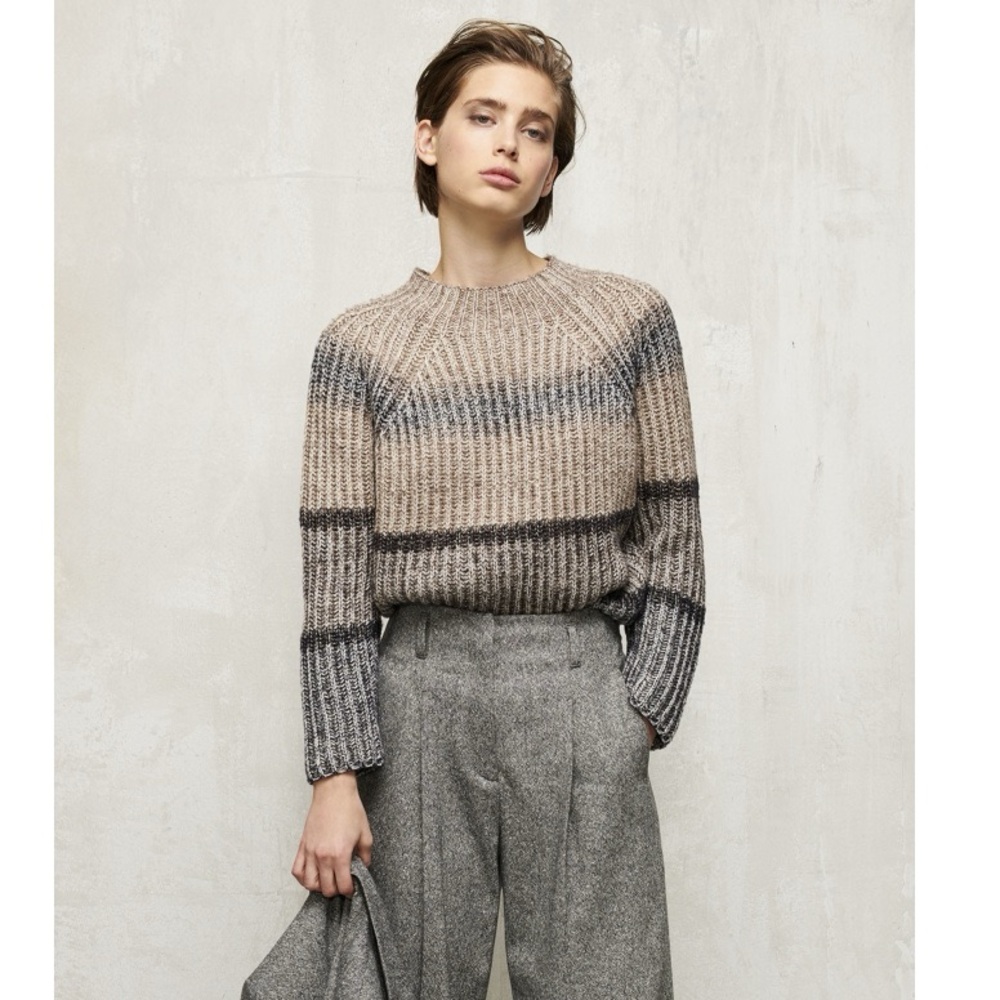 LUISA CERANO Wool blend Striped metallic Knit Sweater 14 euc pull over